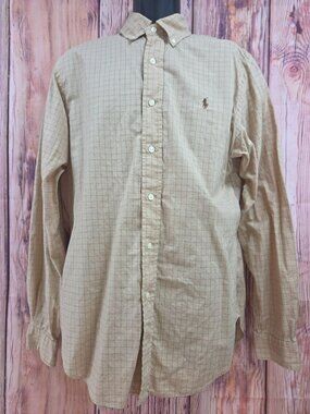 Ralph Lauren Classic Fit Beige Plaid Shirt Medium